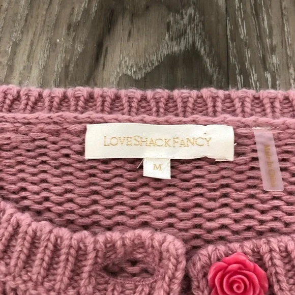 LoveShackFancy Anastasia Embroidered Floral Pink Cardigan RARE